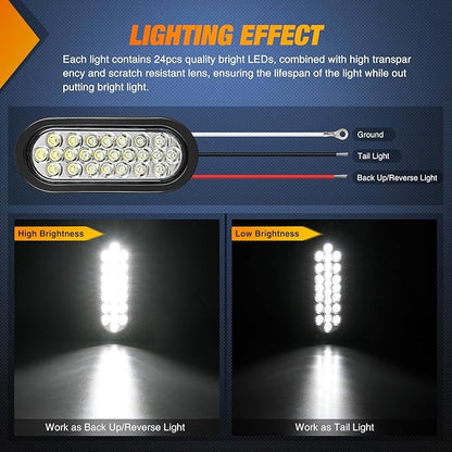 Nilight 6Inch Oval Trailer Tail Light 4PCS White 24LED Back Up Reverse Lights w/Flush Mount Grommets Plugs IP67 Waterproof for 12V Truck ATV UTV Bus RV Camper