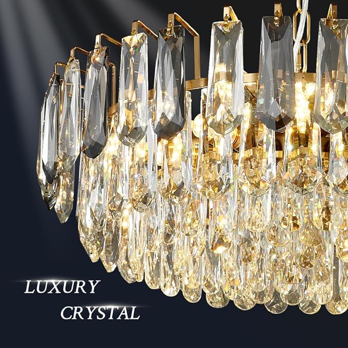 23.6" Modern Crystal Chandelier Gold 3-Tier Luxury Pendant Light Gold Plated Ceiling Pendant Lighting for Dinning Room Living Room Foyer