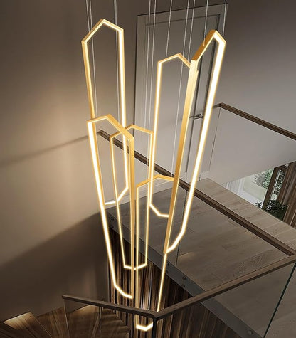 6 Rings Large Chandelier for Staircase Modern High Ceiling Chandelier LED Dimmable Chandeliers for Foyer Staircase Foyer Enterway Living Room Villa Gold