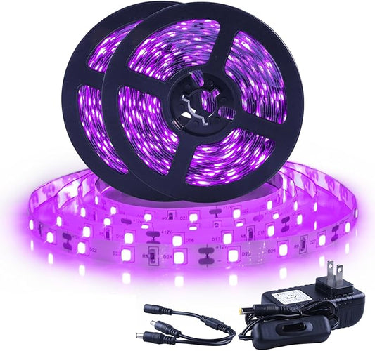 Ontesik 50ft LED Black Light Strip kit, 12V LED UV Blacklight, 900 LED Suitable for Family bedrooms, Party, Halloween, Dark Parties, Game Rooms, murals, Curing Tables, not Waterproof