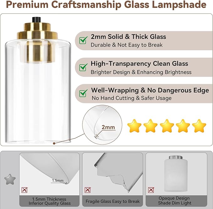 3-Light Bathroom Light Fixtures, 19" Modern Vanity Lights Over Mirror with Clear Glass Shades, Black & Gold Light Fixture, Classic Wall Light Fixture for Mirror Living Room Cabinet Bedroom Porch