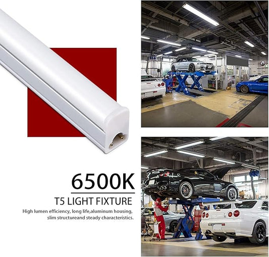 8 Pack LED Shop Light 4ft, 20W 2200lm 6500K (Super Bright White), T5 Integrated Fixture with Linkable Shop Light, Corded Electric with Built-in ON/Off Switch