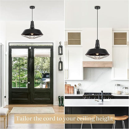 Black Farmhouse Pendant Light, 18.1 Inch Large Pendant Lights Kitchen Island, Industrial Pendant Light with Wire Cage, Barn Light 2 Pack, Island Pendant Lights for Kitchen Barn Dining Room
