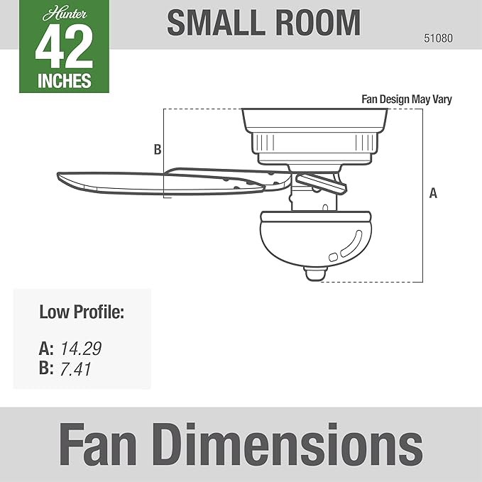 Hunter 42 inch Indoor Ceiling Fan with LED Light - White Ceiling Fan with Pull Chain, For Bedroom or Living Room, Low Profile Flush Mount, No Remote, 5 Blades - Newsome 51080, Fresh White