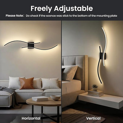 Battery Operated Wall Sconces Set of Two, 10000mAh Rechargeable Modern Wall Lights with Remote Control, Dimmable Black LED Cordless Lighting for Living Room, Bedroom, Hallway, 39.4 Inch, 3CCT