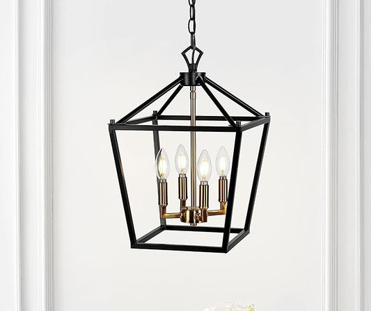 JONATHAN Y 12" Oil Rubbed Bronze/Brass Gold Lantern Pendant Light, 1-Light Pagoda Style Metal Cage Farmhouse Hanging Ceiling Fixture for Kitchen Island, LED Bulb Included (JYL7436D)