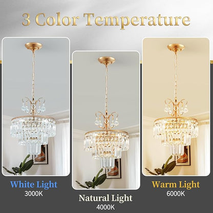 3-Light Gold Crystal Chandelier,Modern 3 Tier Semi Flush Mount Chandelier with G9 Base,Height Adjustable for Farmhouse Living Room Dining Room Bedroom Kitchen Corridors
