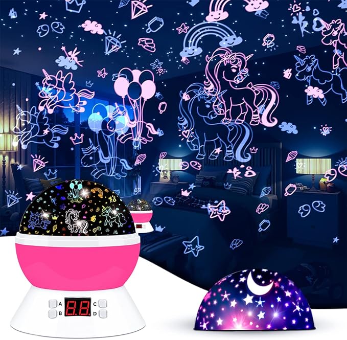 Unicorn Star Projector for Kids, 360° Rotating Night Light Projector with Timer, Stars Ceiling Projection for Girls Room, Birthday Unicorn Gift for Girls Age 3-8, Girls Night Light for Bedroom