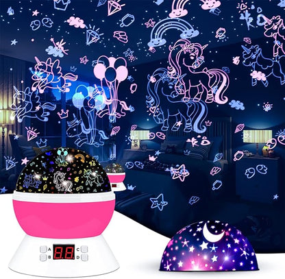 Unicorn Star Projector for Kids, 360° Rotating Night Light Projector with Timer, Stars Ceiling Projection for Girls Room, Birthday Unicorn Gift for Girls Age 3-8, Girls Night Light for Bedroom