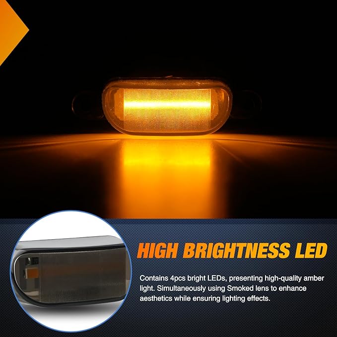 Nilight Front Grille Marker Light 3PCS 4LED Amber LED Lights Smoked Lens Waterproof Compatible with 2004-2019 Ford F-150 Raptor and 2013-2018 Dodge Ram 1500 Aftermarket Grilles