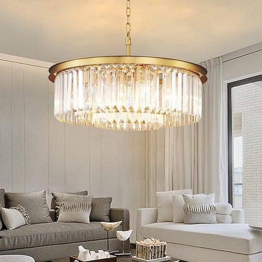 Copper Crystal Chandeliers Modern Contemporary Ceiling Lights Fixtures Mini Chandelier 3-Tier 8 Lights Pendant Lighting Dining Room Living Room Chandelier D22(Copper)