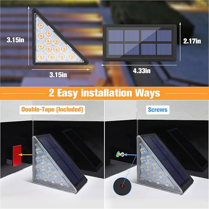 VOLISUN Solar Step Lights for Outside, Solar Stair Lights Outdoor Waterproof IP67, LED Outdoor Step Light, 80 Lumen, Deck Light for Outside, Front Porch and Patio(Black,8 Pack)