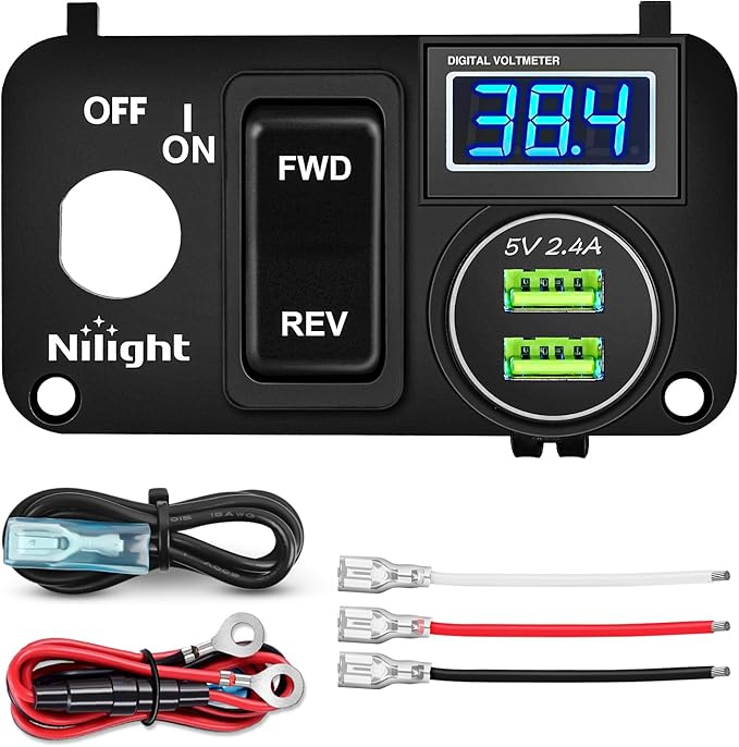 Nilight Golf Cart Key Switch Console Panel 9V-48V DC with Forward Reverse 3PIN Rocker Switches 4.8A Dual USB Quick Charger LED Digital Voltmeter for EZGO TXT PDS