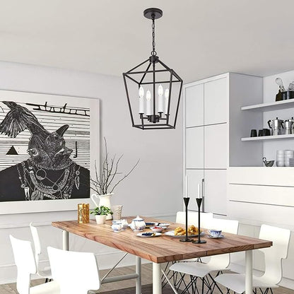 MELUCEE 4-Light Farmhouse Cage Pendant Light in Oil Rubbed Bronze Vintage Chandelier Lantern Hanging Light Fixtures Ceiling with White Candle-Shaped Socket for Kitchen Island, Dining Room, Foyer