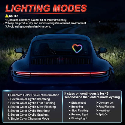 iFunyLED Car LED Interior Lights, Heart-Shaped Ambient Light for Windows, 8 Lighting Modes, Charging Through Type-c and Solar Energy, Car Decorations for Women Men, Pack of 1, (Multicolor)