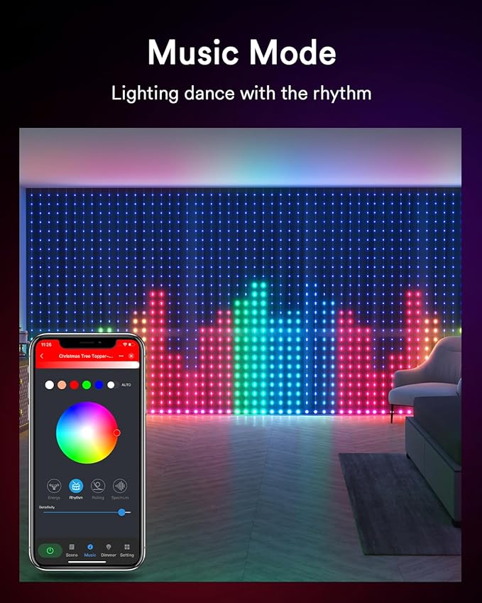 Lumary WiFi Smart Curtain Lights, World Cup Decor Curtain Lights with APP & Remote Control, DIY Color Changing, Pattern GIF Display for Outdoor Indoor, 6.9 x 5FT, 540 RGB LED