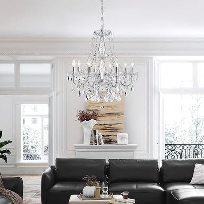 Modern Crystal Chandelier, 8-Light Crystal Chandeliers for Dining Room Light Fixture, Crystal Pendant Ceiling Light Chrome Lighting Fixture for Living Room Hallway Foyer Bedroom Kitchen Bathroom