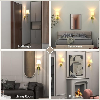 Battery Operated Wall Sconce Set of 2 Rechargeable Wireless Wall Sconces Wall Lamps with Dimmable and Remote, 12 Colors Wall Lights with RGB Bulb for Bedroom Living Room Hallway Decor(Golden)