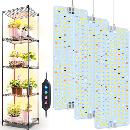 3Panel Grow Lights for Indoor Plants, Seed Starting, Veg, Pot Plants, Bonsai with Timer 4/8/12/16/20H, Ultra-Thin Under Cabinet & Shelf Full Spectrum LED Plant Growing Lamps, Multi-Panels Free Connect