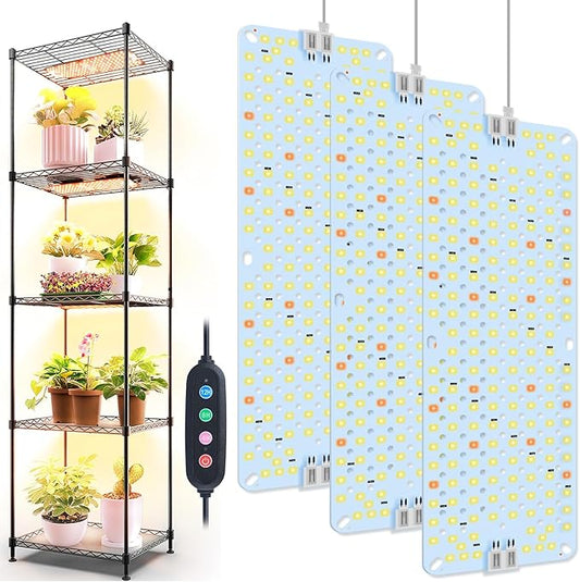 3Panel Grow Lights for Indoor Plants, Seed Starting, Veg, Pot Plants, Bonsai with Timer 4/8/12/16/20H, Ultra-Thin Under Cabinet & Shelf Full Spectrum LED Plant Growing Lamps, Multi-Panels Free Connect