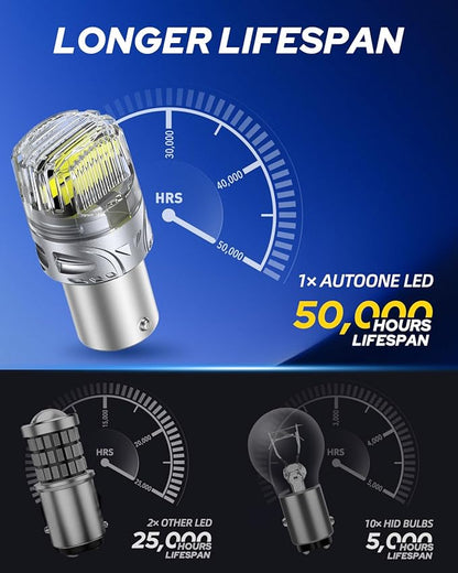AUTOONE White 1157 LED Light Bulbs, 700% Brighter & 6500K White 7528 2057 2357 LED Bulbs for Backup Reverse Parking Signal Blinker Tail DRL Brake Lights, 2PCS