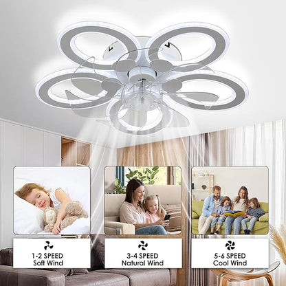LED Ceiling Fan with Light Low Profile Ceiling Fan with Light White Flush Mount Fandelier 6 Speeds 3 Color Dimmable White Fan for Bedroom Kids Room Living Room