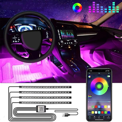 Car Led Interior Lights, RGB 72 LED Multicolor Auto Strip Light with Sound Active Function and APP Control, Under Dash Smart Lighting Kit with Charger, Car Accessories (Cigarette Lighter)