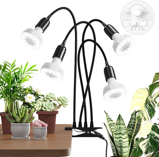 Barrina Orbgrow OG11A4 Clip On Grow Lights for Indoor Plants, Integrated Stepless Dimming & Timing, 5000K 44W(4 x 11W, 400 Watt Equiv), Full Spectrum 4-Gooseneck with E26 Plant Light Bulbs
