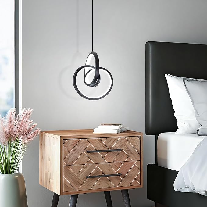 Modern LED Pendant Light Fixtures 4000K Pendant Lights Kitchen Island Lighting Adjustable Height Black Hanging Lamp for Dining Room Bedroom Living Room,2 Packs
