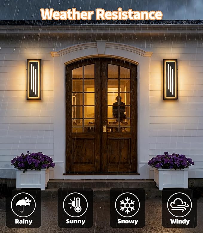 tewei 15.7'' Outdoor Wall Lights Modern Black LED Outdoor Wall Sconce, Large Long Exterior Lighting Fixtures, 3000K Waterproof Front Porch Lights Outside Lights for House, Garage, Indoor, 2 Pack