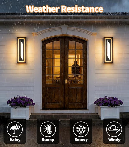 tewei 15.7'' Outdoor Wall Lights Modern Black LED Outdoor Wall Sconce, Large Long Exterior Lighting Fixtures, 3000K Waterproof Front Porch Lights Outside Lights for House, Garage, Indoor, 2 Pack