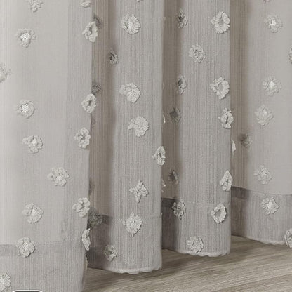 MYSKY HOME Grey Sheer Short Curtains for Kitchen 54 inch Long with Pom Pom Small Windows Bedroom Nursery Kids Girls Room Curtains Cafe Light Filtering Boho Drapes, Rod Pocket,52" Wide, 2 Panels