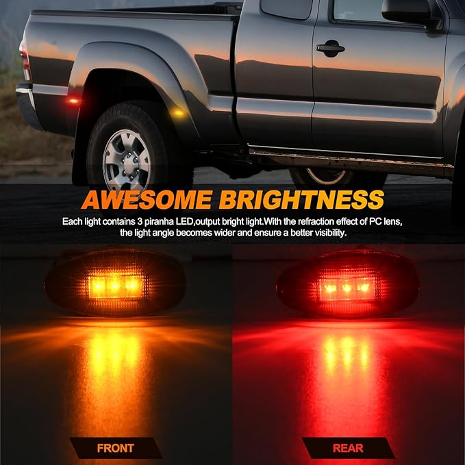 Nilight Fender Side Marker Lights 4 PCS 3 LED Smoke Lens Red Amber Front Rear Clearance Light Compatible with 2001-2014 Chevy Silverado GMC Sierra 1500 2500HD 3500HD Dual Wheeler Trucks