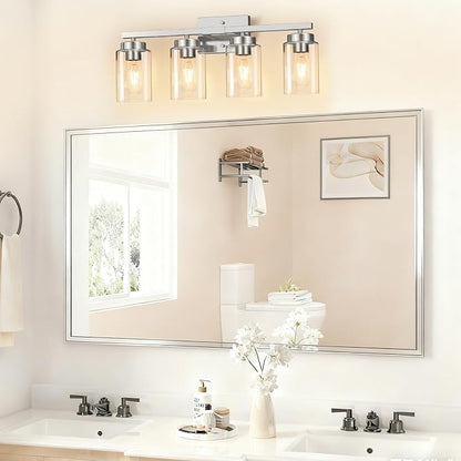 IZORRO Modern Bathroom Light Fixtures, 4 Light Brushed Nickel Vanity Lights, Bathroom Lighting Fixtures Over Mirror with Clear Glass for Living Room Cabinet Bedroom