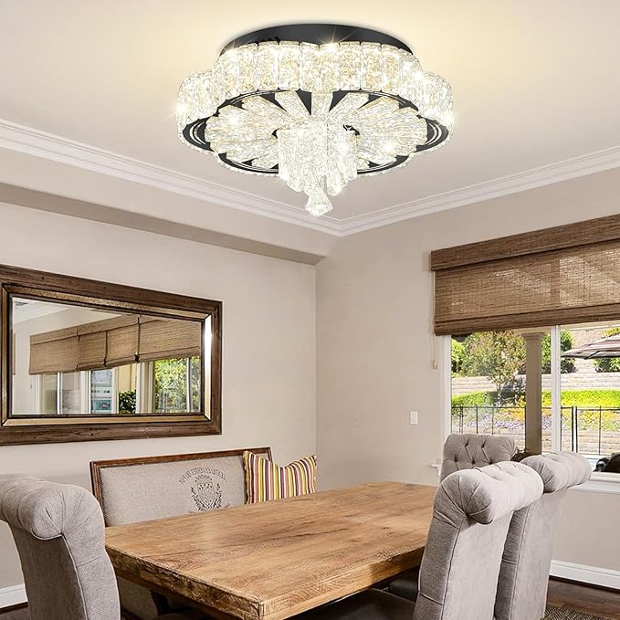 Modern Crystal Chandelier for Living Room 16in Black Crystal Raindrop Ceiling Light for Room Bedroom LED Dimmable 2700K-6000K