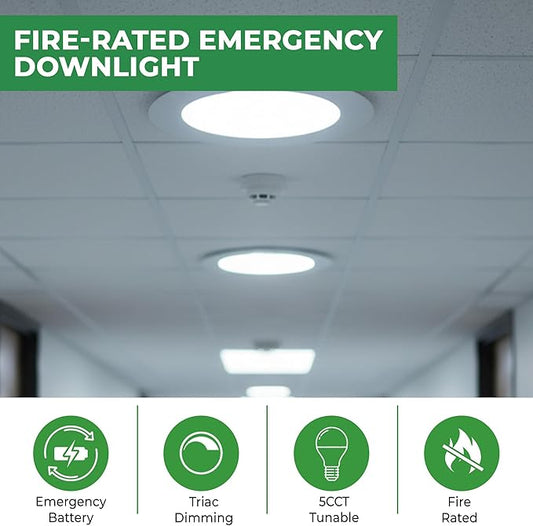 E2 LIGHTING 4" FIRE-Rated Downlight, 9W LED, 5 CCT TUNABLE 2700K-5000K, IC Rated, CANLESS RECESSED Ceiling Light, Commercial Indoor USE (4 in)
