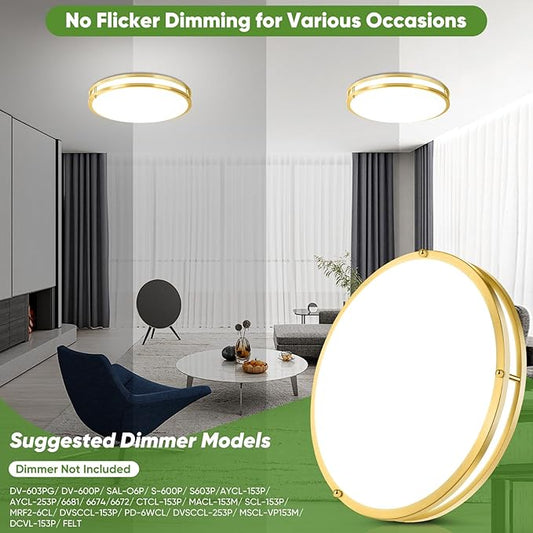 TOBUSA 16in 50W LED Flush Mount Ceiling Light 5600lm Super Bright, Dimmable LED Light Fixture 2700K-6500K 5CCT Adjusted, 1-Pack Modern Light Fixture Ceiling, Gold