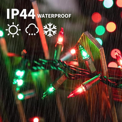LAMPHOME 100 Count Red Green Christmas Lights, Green Wire 20Ft Incandescent Holiday String Light Set for Indoor Outdoor Use Christmas Tree, Halloween, Valentine Wedding Lighting Decoration