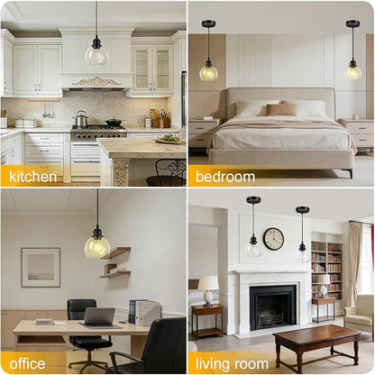 Pendant Lights Kitchen Island, Black Pendant Light with Glass Lampshade, 71 Inch Adjustable Hanging Lamp for Kitchen Living Room, Modern Farmhouse Industrial Ceiling Lighting Fixture(E26 Base,No Bulb)
