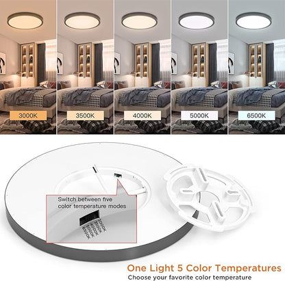 TALOYA Black 6 Pack Led Ceiling Fixture Flush Mount for Kitchen Living Room Garage Foyer, 3000K/3500K/4000K/5000K/6500K 5-in-1 CCT Selectable, 12 Inch 20W Ultra-Thin Surface Mounted Light Fixture