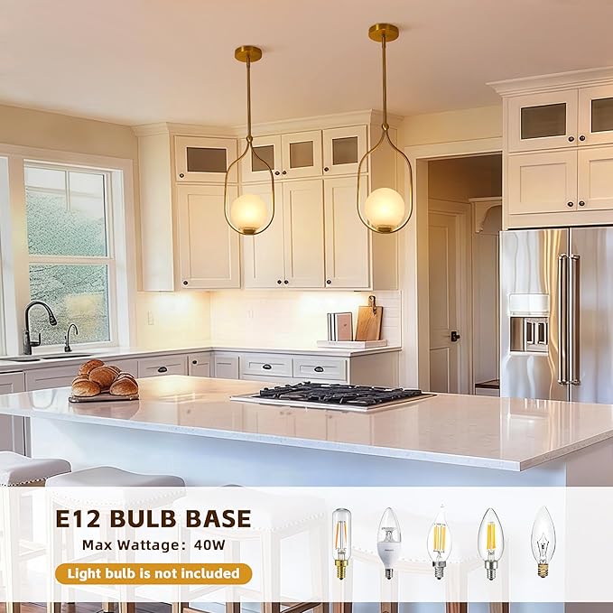 Globe Pendant Light, Modern Bubble Chandelier and Hand Blown Glass Chandelier with Gold Brass Finish Adjustable Rods for Kitchen Island Dinning Room Bedroom Living Room Home Owners