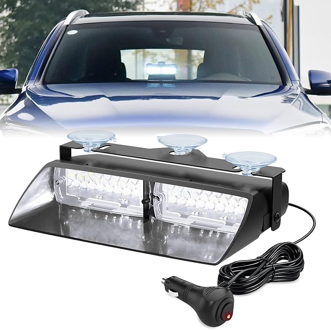 Nilight White Emergency Strobe Lights Windshield Hazard Warning Safety Flash with Suction Cups Super Bright LED Light for Police Enforcement Firefighters Vehicle Truck