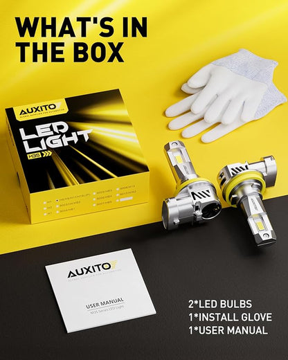 AUXITO H11/H8/H9 LED Bulbs 50,000LM 900% Brighter, 6500K Cool White, 3 Min Plug and Play Installation - Pack of 2