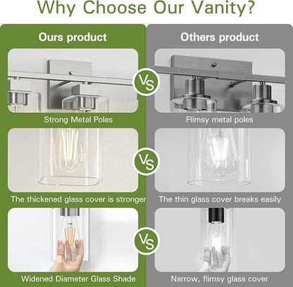 5 Light Bathroom Vanity Light - Brush Nickel Bathroom Light Fixtures Square Design & UL Certification, 31 Inch Long Light Fixtures Over Mirror for Bedroom & Restroom