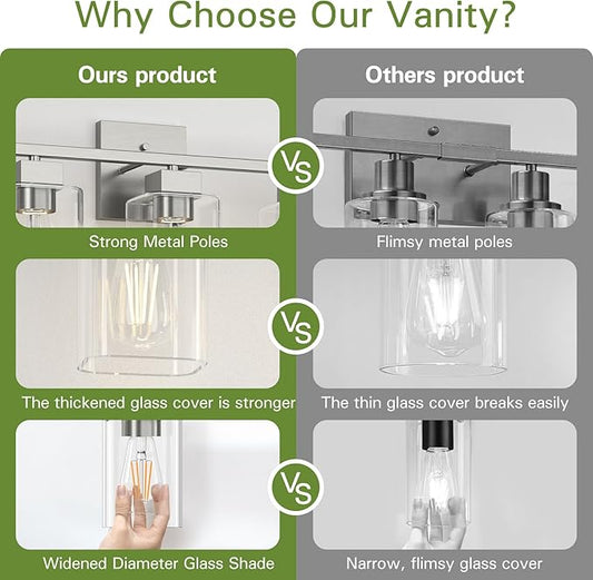 5 Light Bathroom Vanity Light - Brush Nickel Bathroom Light Fixtures Square Design & UL Certification, 31 Inch Long Light Fixtures Over Mirror for Bedroom & Restroom