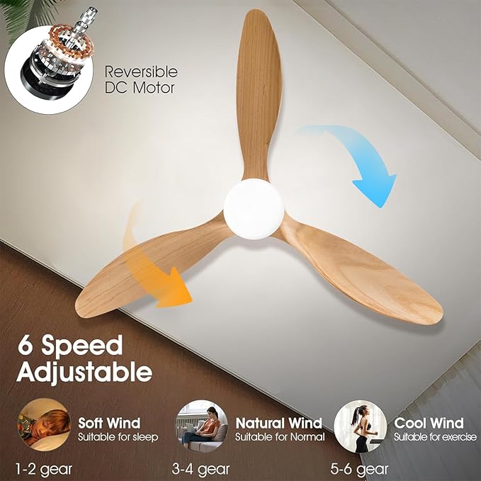 52 inch Champagne Gold Luxury Style Ceiling Fan with Light Solid Wood Blade Noiseless Reversible Motor Dimmable Light Memory Living Room and Bedroom Ceiling Fan (Golden04) (Gold)