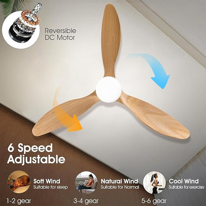 52 inch Champagne Gold Luxury Style Ceiling Fan with Light Solid Wood Blade Noiseless Reversible Motor Dimmable Light Memory Living Room and Bedroom Ceiling Fan (Golden04) (Gold)
