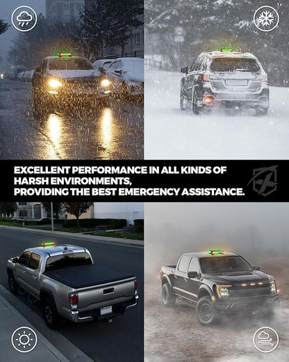 Xprite Amber Green Rooftop Emergency Strobe Light Bar, Beacon Safety Flashing Warnin Lights w/Magnetic Base for Construction Trucks Plows Postal Security Cars