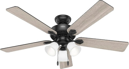 Hunter 52 inch Indoor Ceiling Fan with LED Lights - Black Ceiling Fan with Pull Chain, for Bedroom, Living Room, or Kitchen, Standard Mount, No Remote, 5 Blades - Swanson 51737, Matte Black