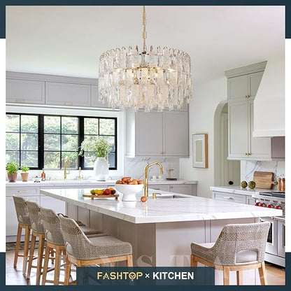 20" Modern Gold K9 Crystal Chandelier 9-Light 4 Tiers Crystal Lighting Fixture Luxury for Living Room Dining Room Bedroom Kitchen Foyer Entryway, E12